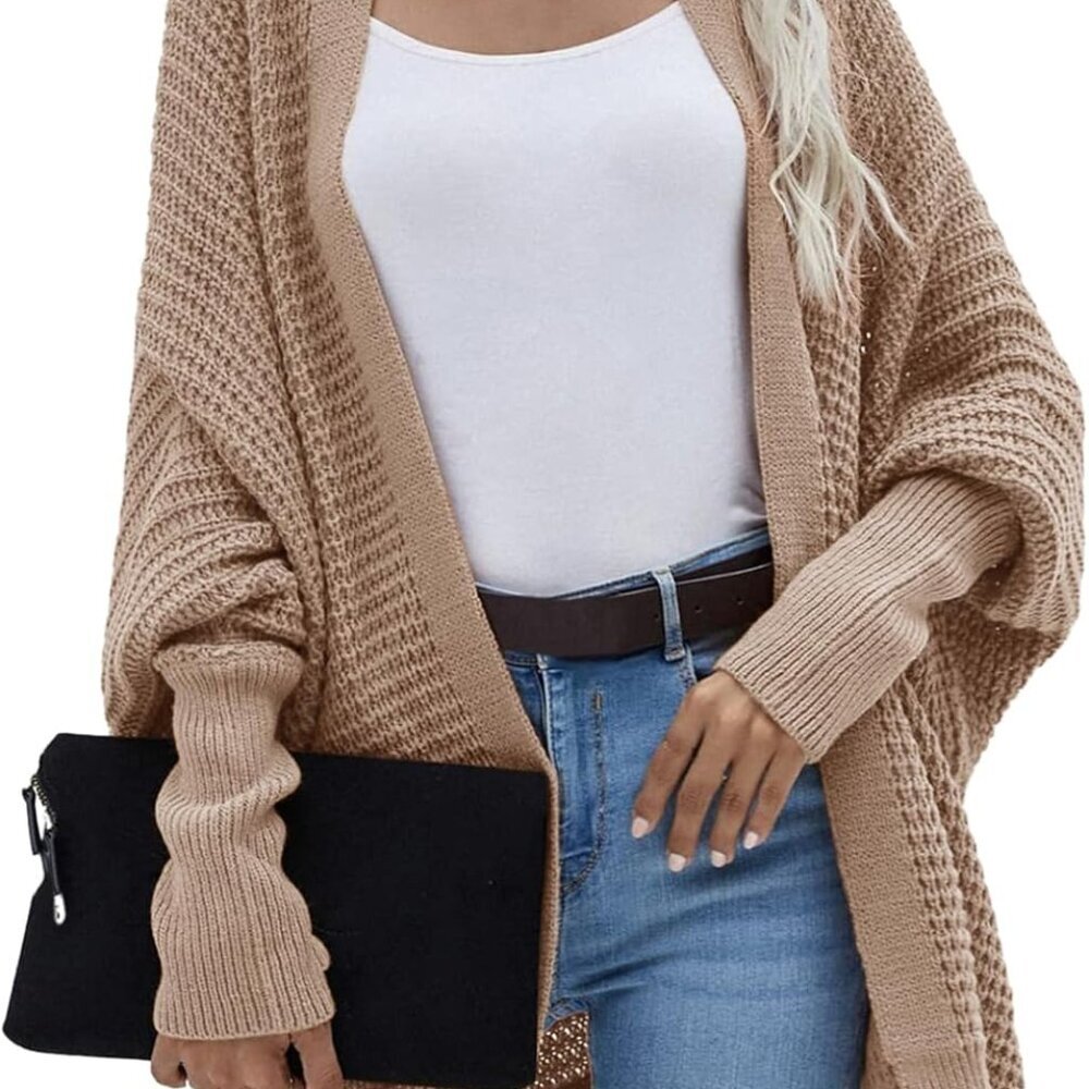 Women's 2025 Fashion Casual Oversized Open Front Batwing Long Sleeve Chunky Knit